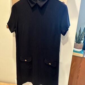LOFT Black Knit Dress with Gold Button Detail